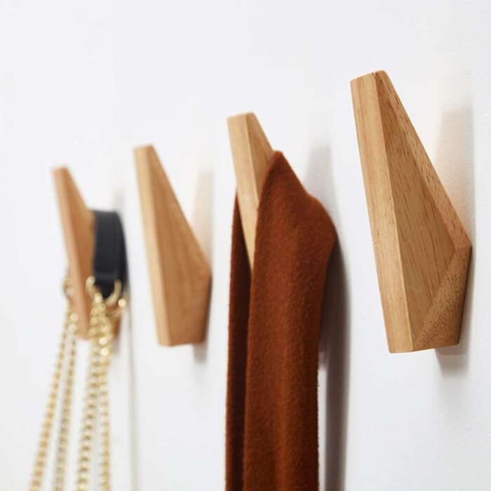 Wmama Matty-LZ 6-Piece Vintage Wooden Hooks, Wood Hangers, 5kg Load Capacity, Wall Hooks, Bathrobe Hooks, Hat Hooks, Clothes Hooks, Multi-Purpose Hooks, Key Hooks (C Wood Color - Set of 6)