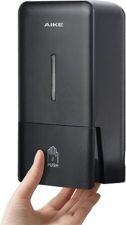 AIKE AK1006 800ML Soap Dispenser Wall Mount No Drilling, Manual Wall Soap Dispenser Made of Plastic, Liquid Soap Dispenser for Public Use, Matte Black
