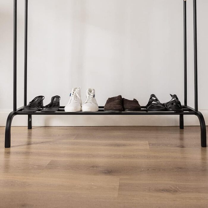 Newlux Clothes Rack up to 24kg with Shoe Shelf, Metal Coat Rack with High Stability, Easy Assembly, Scratch-Resistant Base | Compact Design | 50 x 40 x 160 cm | (Black, Hangy Duo 30)