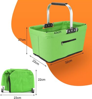 Складаний кошик для покупок 25L з м'якими ручками та кишенею на блискавці, зелений