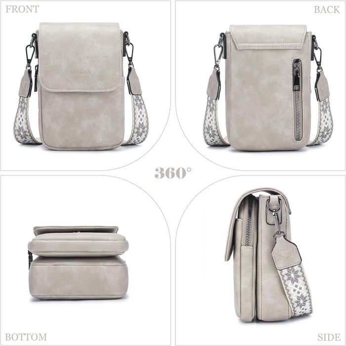 Сумка-органайзер на шию MUIIKOLA з RFID-захистом для смартфонів, веганська шкіра, сіро-бежевий колір