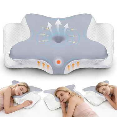 Подушка ортопедична з піни Memory Foam для підтримки шиї, сіра. Ефективна проти болю, ергономічна, для сну на боці, спині та животі.