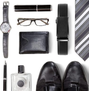 Чоловічий шкіряний ремінь Flintronic з автоматичною пряжкою, ширина 3.5 см, довжина 130 см, з лінійкою та брелоком, чорний