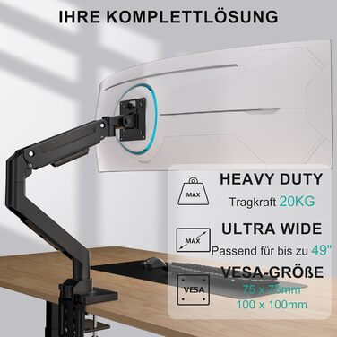 Кріплення для монітора WALI до 49 дюймів, одноплечий, чорний, VESA 75/100 мм, до 15 кг