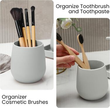 Сучасний набір для ванної кімнати AJEUNGAIN сірого кольору: мильниця, стакан для зубної пасти, піднос. Організатор для ванної кімнати (сірий). 3 шт.