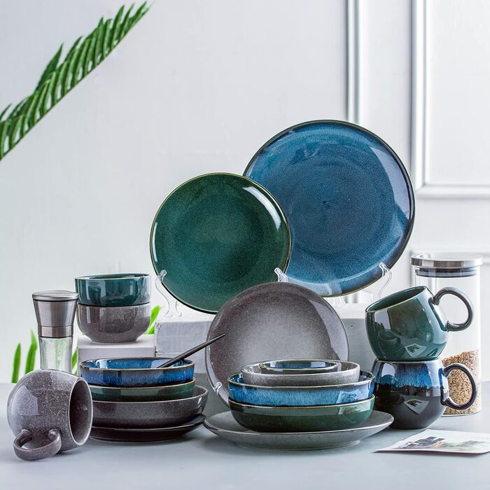 Набір супових тарілок UNICASA, 4 шт, порцеляна, 16 см, 740 мл, зелені