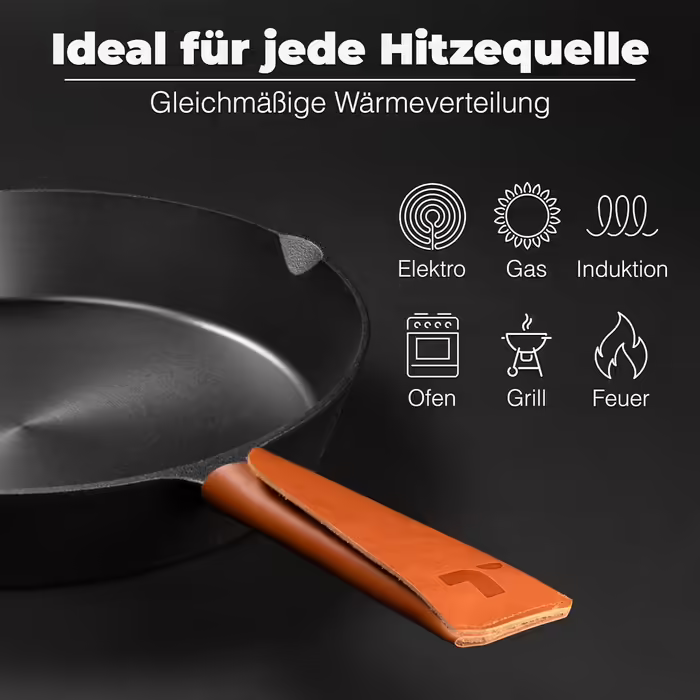 TECOR Gusseisenpfanne Induction - honed, universal, natural - Durable Cast Iron Induction Pan - Non-stick Cast Iron Induction Pan, simply top quality - Cast iron pan induction (24 cm, Honed Cast Iron)