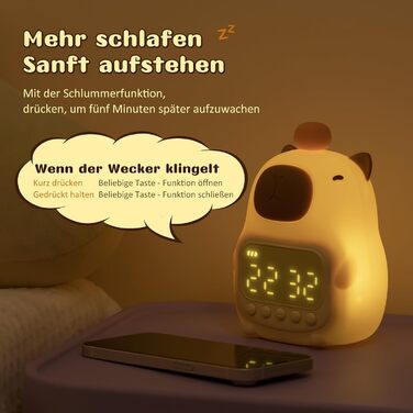 Capybara Alarm Clock with Night Light for Kids, 7 RGB Colors Cute Alarm Clock for Bedrooms, Ok to Wake Alarm Clock, Silicone Animal Table Lamp for Teenagers, Girls and Boys