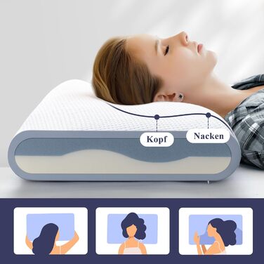 BedStory Pillow, Gel Memory Foam Pillow, Orthopedic Pillow, Visco Pillow, Neck Support Pillow with 2 Firmness Levels, Ergonomic Pillow with Washable Cover, 40x60x11cm, blue 40x60x11cm Blue