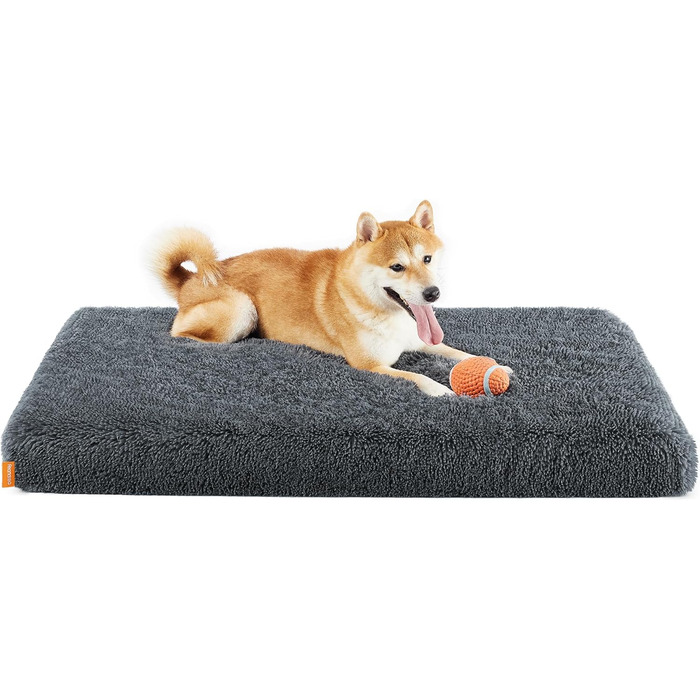 Feandrea Dog Bed, Orthopedic Dog Cushion, padded with egg foam, removable and washable cover, size M, for small and medium dogs, 80 x 50 x 8 cm, PGW211G02 (L 110 x W 73 x H 10 cm, Dark Grey)