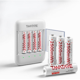 8 x Акумулятори Li-Ion AA з зарядним пристроєм, 1.5V, 2500 mAh, білі