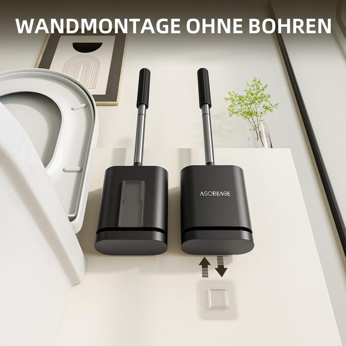 Набір для чищення унітазу ASOBEAGE: силіконова щітка, нержавіюча сталь, кріплення на стіну, швидковисихаючий тримач (Чорний)