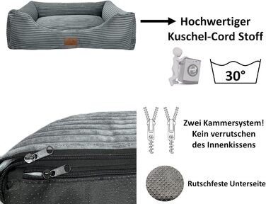 Ортопедичне ліжко для собак Elropet з м'якого корду, корзина для собак, XS/S/M/L/XL/XXL (Оливковий, Сірий)