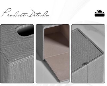 Скляниця для серветок квадратна, PU-шкіра, сучасний органайзер для рушників, підходить для ванної кімнати, спальні, вітальні або офісу (сірий льон)