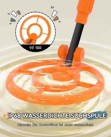 Металодетектор SUNPOW для дітей - LCD-дисплей з мультфільмами, водонепроникна котушка IP68, унісекс дизайн, 3 режими (All Metal/Disc/Pinpoint), регульована ручка 81-102 см для дітей 5-12 років, помаранчевий