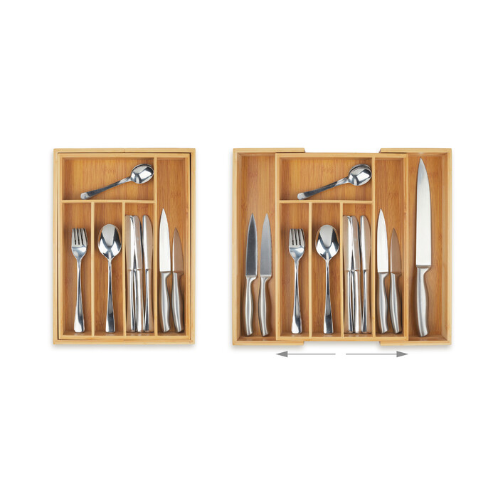 Relaxdays Extendable Bamboo Cutlery Box