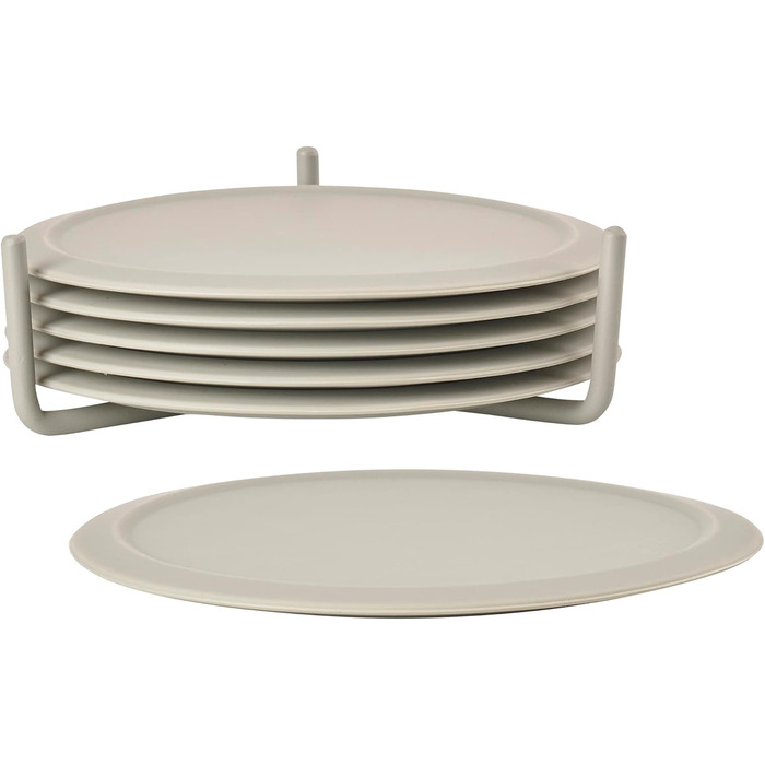 Zone Denmark Singles Silicone Coasters, Coasters for Glasses, Cups, Cocktail Glasses, Diameter 10 cm, Height 3.1 cm, 6 Pieces, including Holder, (10cm, Mud)