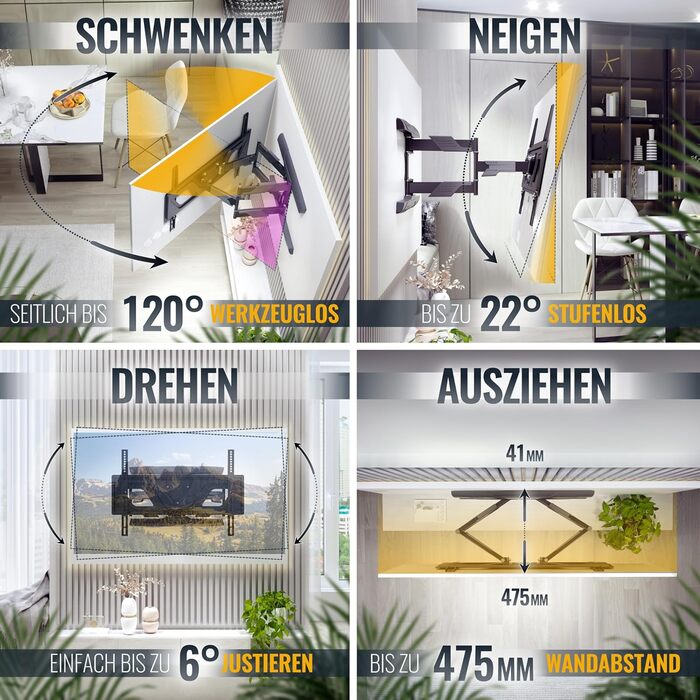 Кріплення для телевізора RICOO S9564: універсальний настінний тримач для телевізорів 40-75 дюймів (VESA 600x400, до 45 кг) з можливістю нахилу та повороту