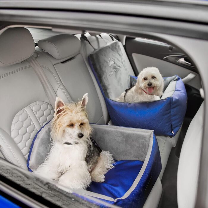 Автокрісло для собак 2в1 | Універсальне автоліжко для собак та котів | Миється, штучна шкіра, плюш, 48x48 см, блакитне