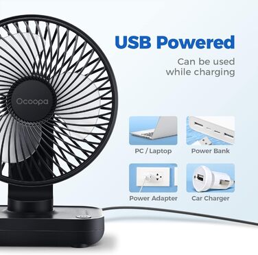 USB вентилятор OCOOPA - тихий, портативний, 4 швидкості, 4000mAh, для дому, офісу, чорний/темно-синій