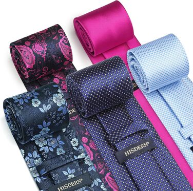 HISDERN Комплект краваток для чоловіків (5 шт.) з кишеньковим хустинкою. Класичні, елегантні краватки з шовку для весілля та особливих випадків. У подарунковій коробці.