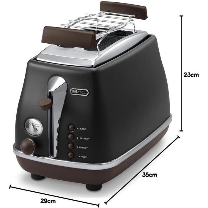 Тостер De'Longhi Icona Vintage CTOV 2103.GR з підставою для бургерів, 6 рівнів підсмажування, функція розморожування та підігріву, зелений, з нержавіючої сталі, ретро-дизайн