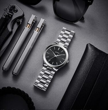 Чоловічий годинник BUREI чорного кольору, мінімалістичний кварцовий годинник з металевим ремінцем, діаметр 44 мм