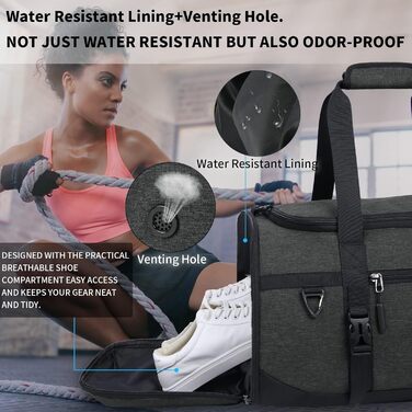 Lubardy Sports Bag/Duffle Bag Large 40L Waterproof with Sports Towel, Shoe Compartment, Wet Compartment, Weekender, Swim Bag, Training Bag, Gym Bag for Women and Men, Black