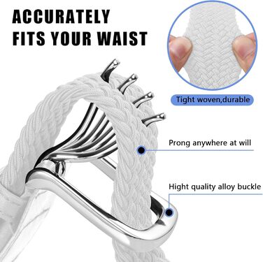 Набір з 2 еластичних плетених ременів для жінок та чоловіків – регульовані, 3,3 см, довжина 100-120 см (Чорний + Білий, довжина 110 см)