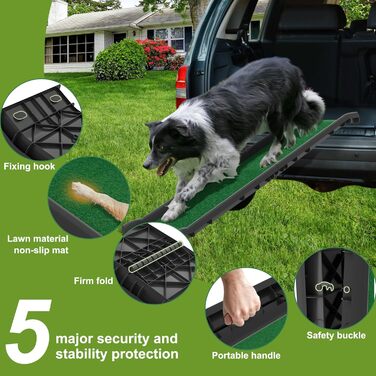 Рампа для собак NAIZY 156 см, складна, з антиковзкими килимками, для собак/кішок/домашніх тварин до 90 кг, з травою