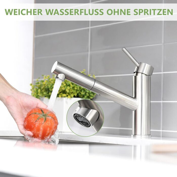 Кухонний змішувач AIMADI висувний чорного кольору з 3-ма режимами, душовою насадкою, шлангом 38 см, однорідний змішувач для холодної та гарячої води, підходить для раковини та кухонного острова. Змішувач для кухні з водоспадом, чорний (з матовою обробкою)