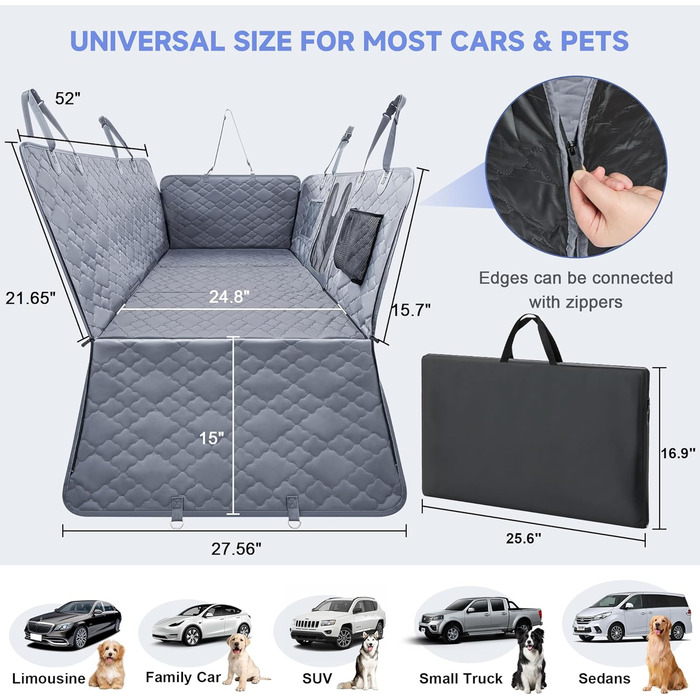Захист для заднього сидіння автомобіля для собак - килимок-розширення для собак з жорстким дном, витримує 180 кг, водонепроникний захист сидіння для собак з сіткою, чорна собача гамак для повнорозмірних пікапів, SUV, розмір L (147×75 см), сірий, розмір M 