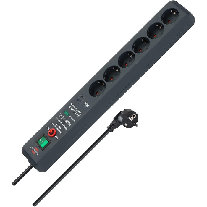Бренненштуль Secure-Tec Мережевий фільтр 6-фазний з захистом від перенапруги та акустичним сигналом, 3м кабель, вимикач, антрацит