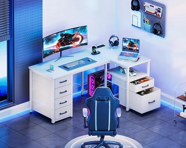 Кутовий ігровий комп'ютерний стіл Coleshome, 140 x 80 см, білий