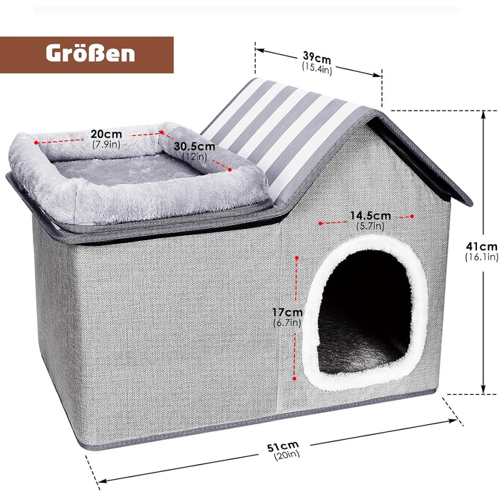 Cat House, Outdoor Cat Cave, Warm Dog Cave, Detachable Dog House with Washable Cushion and Platform, Outdoor Cat House, Cat Cave for Small and Medium Pets