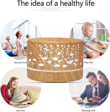 Аромадифузор Hianjoo 700мл з таймером, ультразвуковий, LED, 7 кольорів, для офісу, йоги, спа, спальні - світле дерево