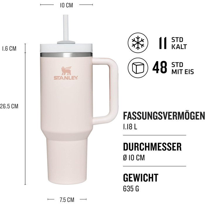 Stanley Quencher H2.0 Flowstate Water Bottle with Straw 1.2L - Thermobeaker Keeps Drinks Cold for 11 Hours - 48 Hours Iced - Dishwasher Safe - BPA-Free Thermos Flask - Stainless Steel Drinking Cup