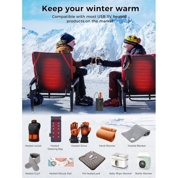 Power Bank Upgrade 90000mAh з LED дисплеєм, 5 USB виходів та 2 входами, швидка зарядка 30W, для iPhone, кемпінгу (80000mAh, помаранчевий)