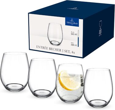Набір склянок для води Villeroy & Boch Entree 4 шт, 250 мл, кришталь, для десертів, смузі, соку, можна мити в посудомийній машині