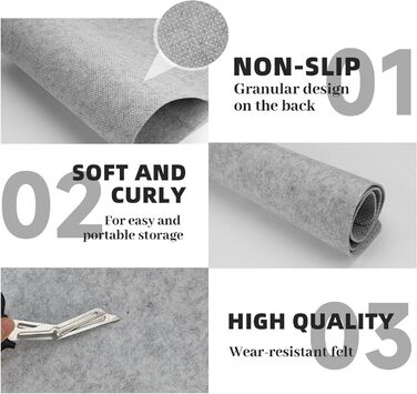 Підкладка на стіл з фетру 80x40 см сірого кольору - антиковзаюча, для офісу та дому