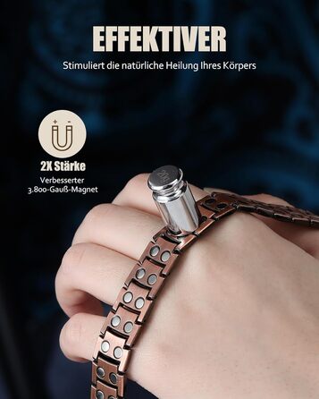 Масивне браслет з міді для чоловіків Jecanori, регульований розмір, магнітний браслет з 3500 Гаусс, подарункова коробка чорного кольору