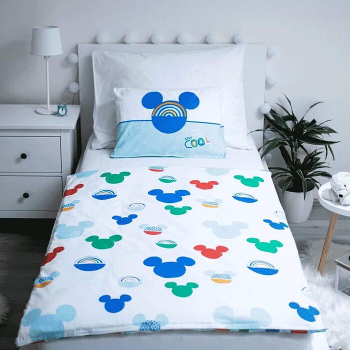 Комплект постільної білизни Disney Mickey Mouse для немовлят JFabrics, 100% бавовна, блакитний, 100 x 135 см + наволочка 60 x 40 см