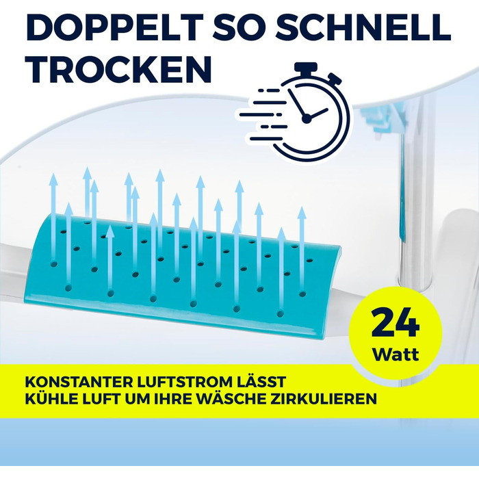Електричний сушильний стійка EASYmaxx 900 з роликами, 9м довжини сушіння та 2 ярусами | Турбо стійка для білизни з бічними крилами та технологією повітряного потоку | 138x65x148 см