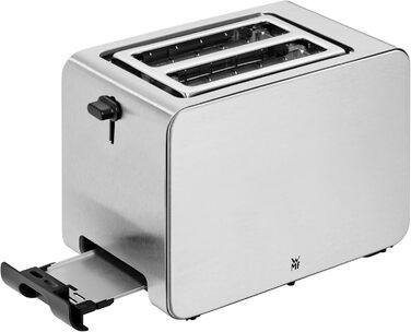 WMF Stelio 2-Slice Stainless Steel Toaster, Double-Slot Toaster with Bread Roll Attachment, Bagel Function, 7 Browning Levels, 900 W, Matte Stainless Steel Toaster
