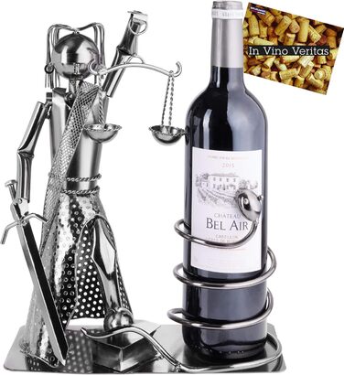 BRUBAKER Wine Bottle Holder Justice with Snake - Metal Sculpture Bottle Stand - Metal Figure Wine Gift for Lawyers, Judges, Attorneys, Law Firm - with Greeting Card