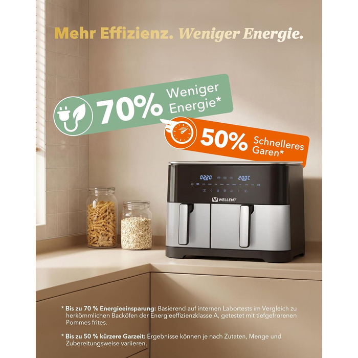 Фритюрниця повітряна WELLENT 2 камери, 2600W, 11л (4+7л) з сенсорним екраном, 10 функцій, для дому