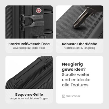 Чемодан GENTOR великий на колесах 64x44x24 см – Легкий валіз з жорстким корпусом та TSA-замком – Чемодан з жорсткою обшивкою L для подорожей та відпочинку – Чорний L Чорний