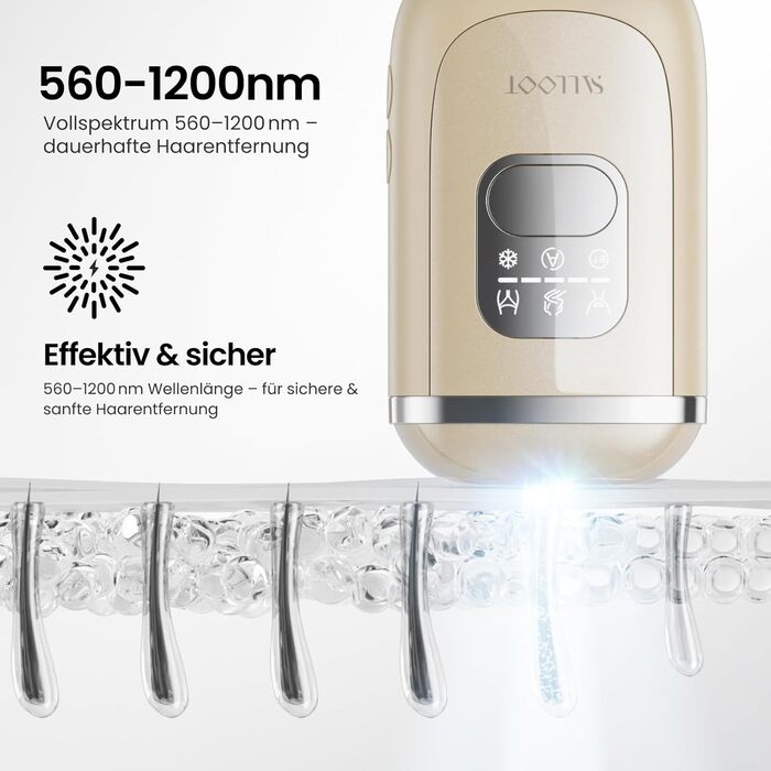 Пристрій для епіляції IPL 22J, 78W, з охолодженням сапфіром, для жінок, безболісна, для обличчя, бікіні, під пазухами, портативна (Champagner)