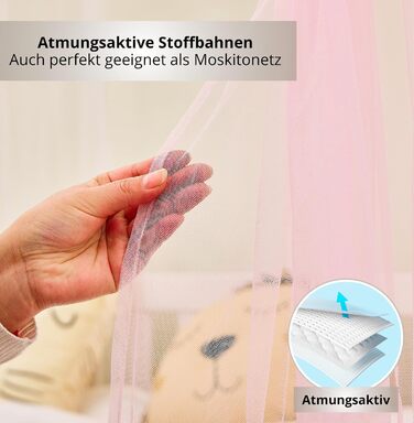 Набір декору для дитячого ліжка ALAVYA HOME, 4 предмети: 2 балдахіни, гірлянда 300 см, світлодіодна стрічка, 100% біо-бавовна, рожевий, для дитячої кімнати