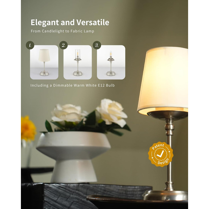 Нічник бездротовий акумуляторний Wiederaufladbare для вітальні, спальні, їдальні - Gold (з лампочкою, димування, сенсорне управління, 5200 mAh)